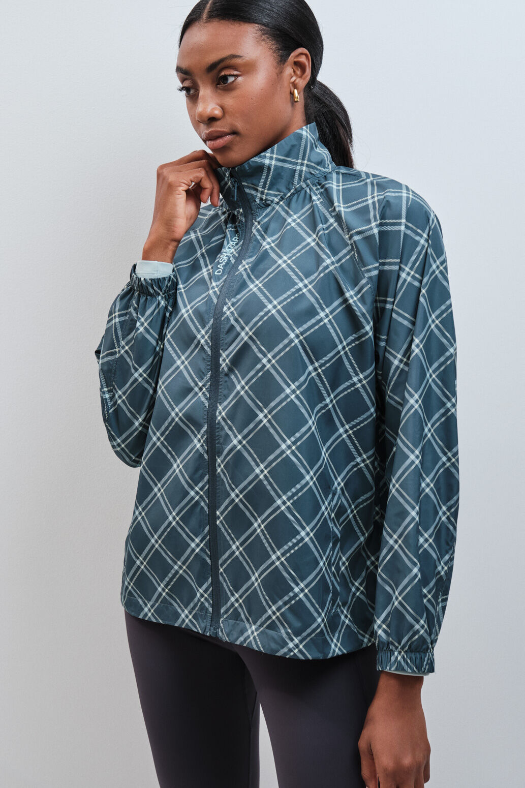 Dash and Stars Plaid bomber windbreaker jacket