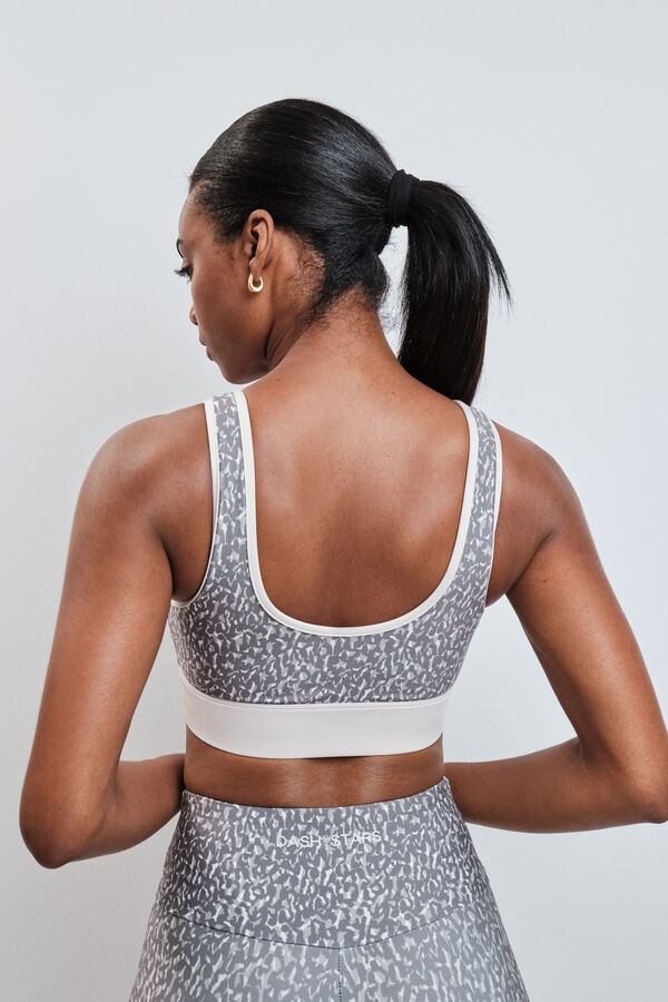 Dash and Stars Brown spot 4D Stretch sports bra nude