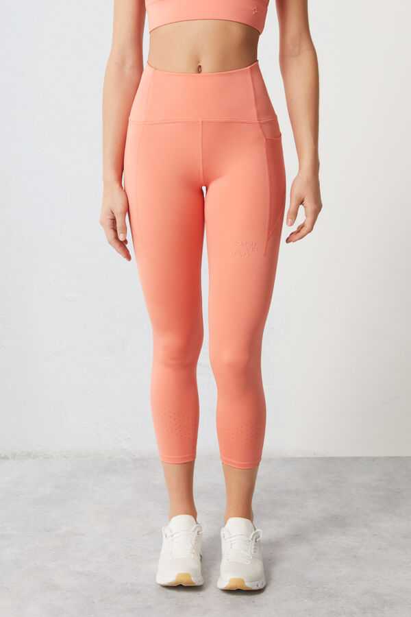 Dash and Stars Coral 4D Stretch cropped leggings piros
