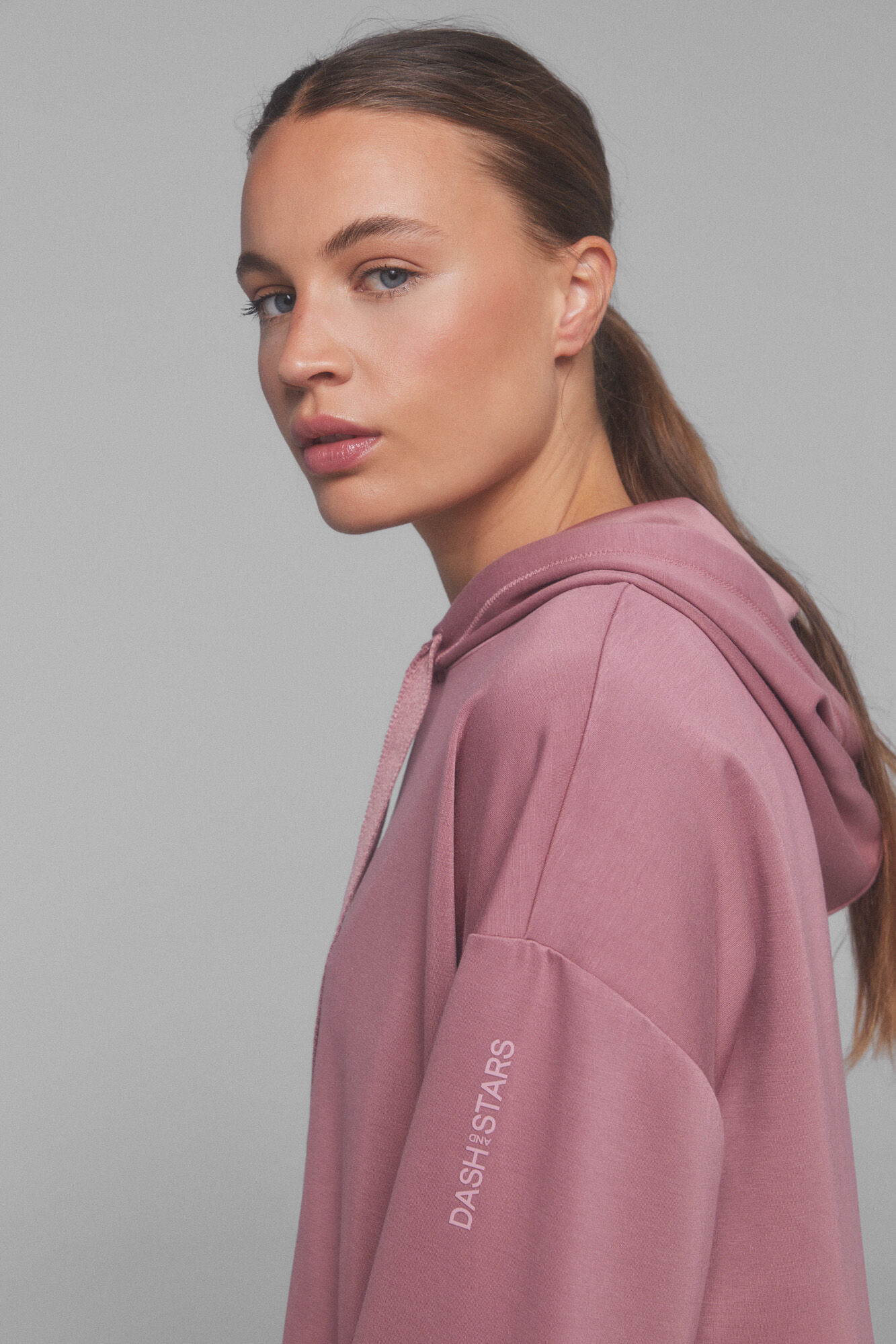 Dash and Stars Pink soft hood sweatshirt.