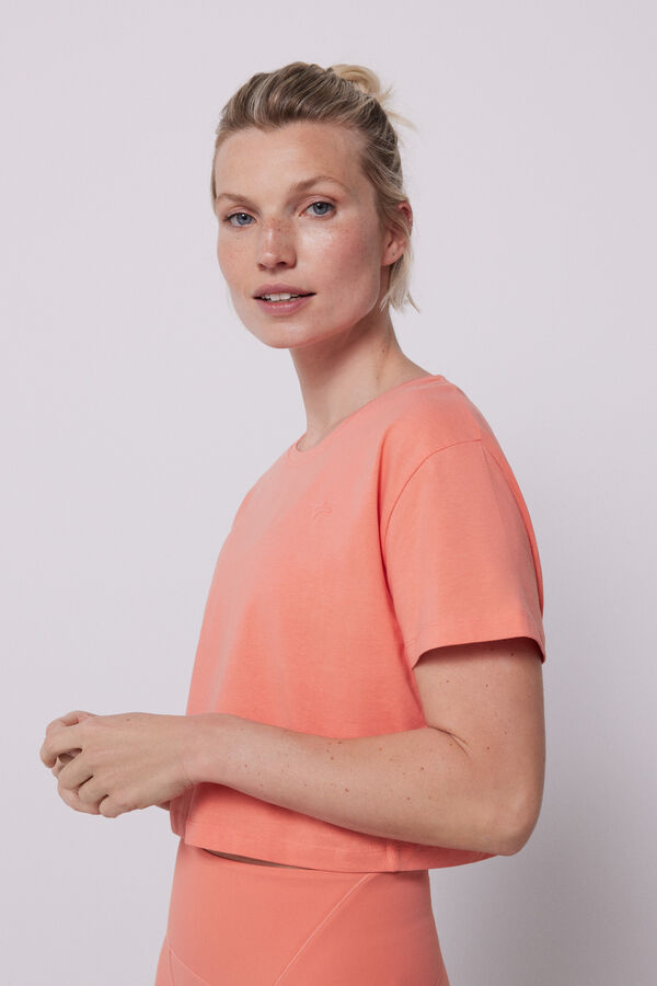 Dash and Stars Peach short-sleeved cropped T-shirt red