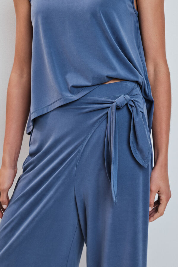 Dash and Stars Blue soft touch long palazzo trousers blue