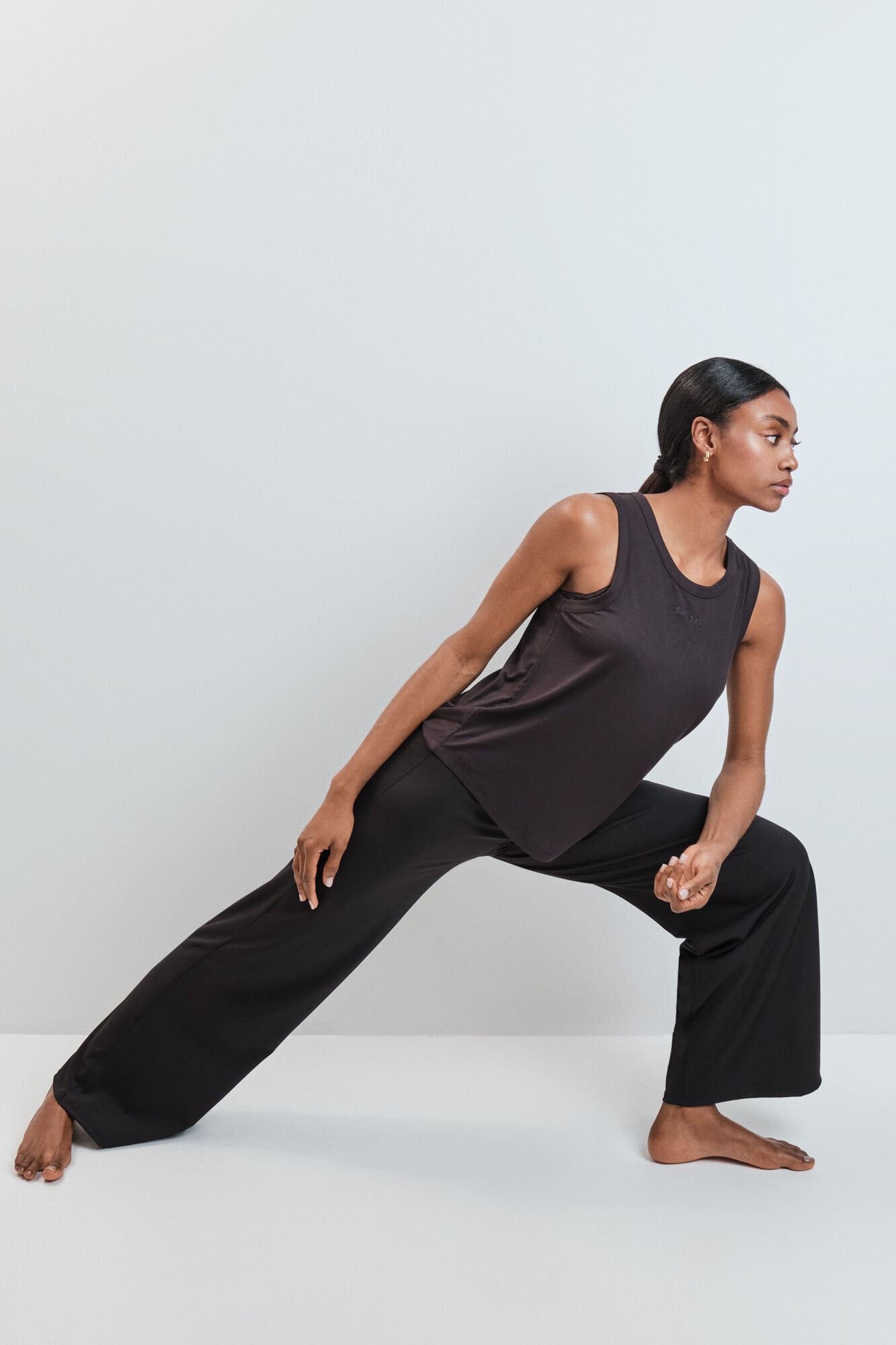 Dash and Stars Black long palazzo ribbed trousers