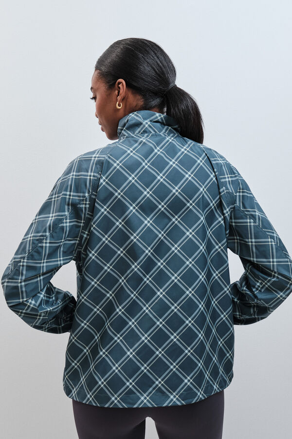 Dash and Stars Plaid bomber windbreaker jacket green