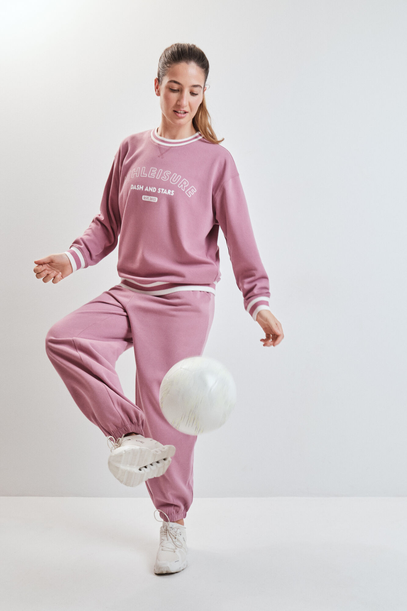 Dash and Stars Sweat-shirt college en molleton rose