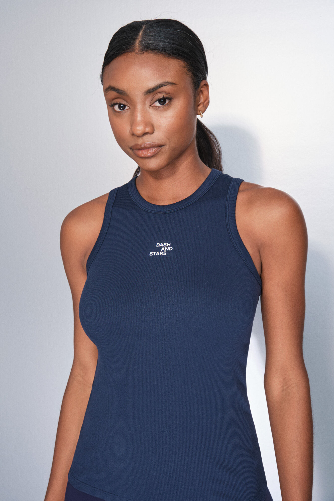 Dash and Stars Blue ribbed cotton halterneck T-shirt