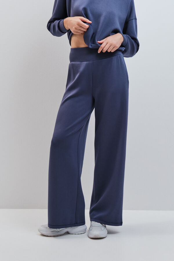 Dash and Stars Blue modal wide leg trousers blue