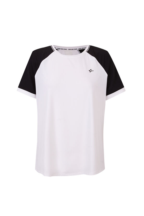 Dash and Stars T-shirt &agrave; manches courtes blanc &agrave; contraste beige