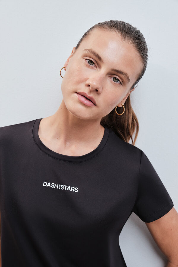 Dash and Stars T-shirt technique &agrave; manches courtes noir noir