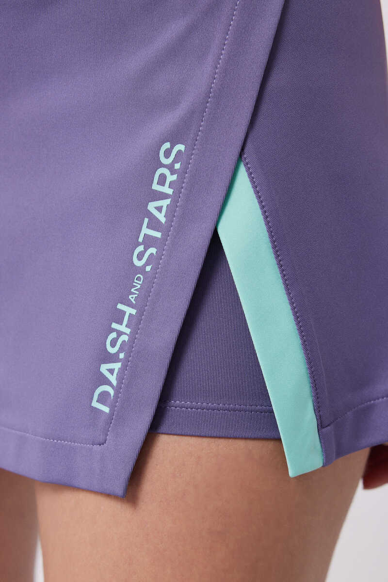 Dash and Stars Blue skirt with built-in shorts pink