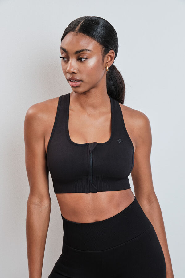 Dash and Stars Sujetador deportivo negro cremallera central SEAMLESS FIT negro