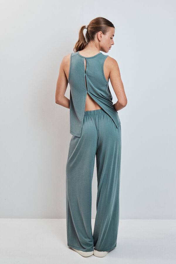 Dash and Stars Green soft touch long palazzo trousers green