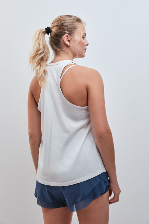 Dash and Stars T-shirt sans manches en coton blanc beige