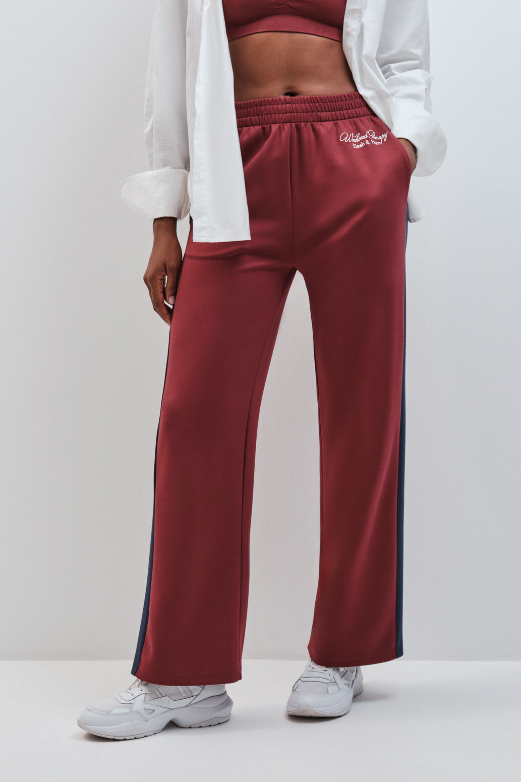 Dash and Stars Burgundy soft touch wide leg long trousers