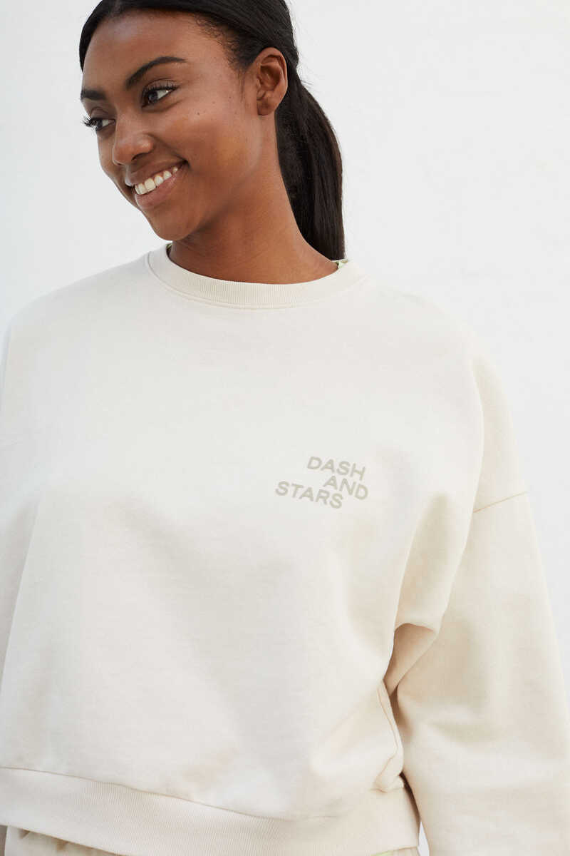 Dash and Stars White 100% cotton sweatshirt beige