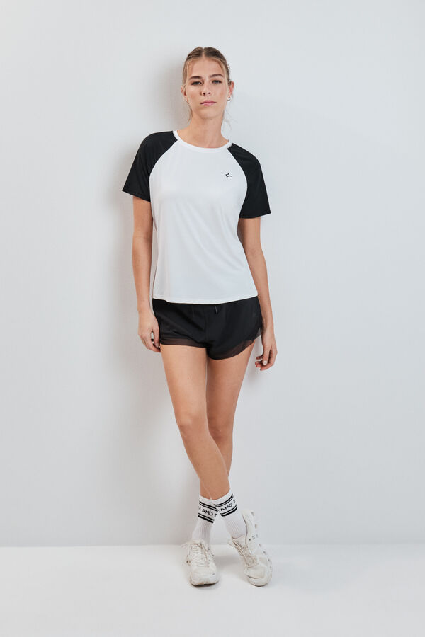 Dash and Stars T-shirt &agrave; manches courtes blanc &agrave; contraste beige