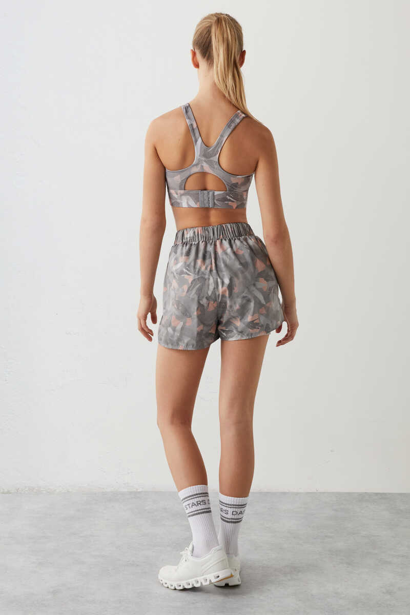 Dash and Stars Technical shorts with internal floral mesh liner grey