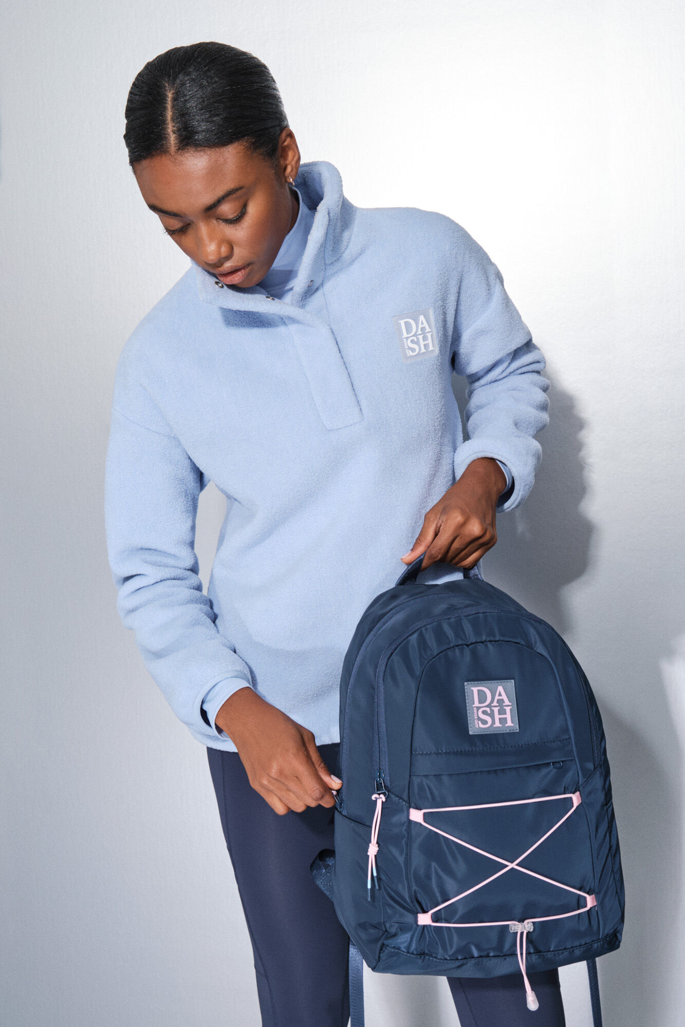 Dash and Stars Blauer Rucksack mit rosa Gummib&auml;ndern