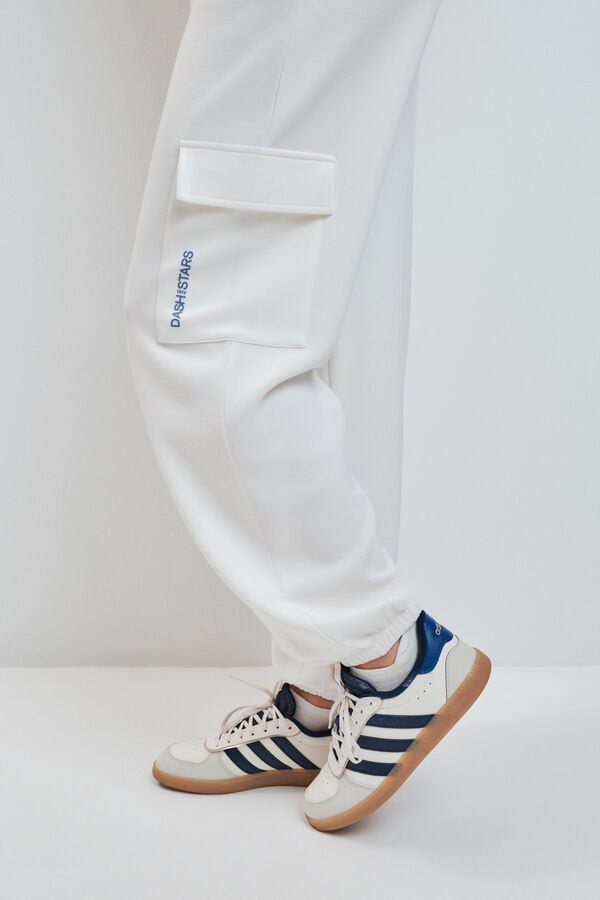 Dash and Stars White long wide trousers beige