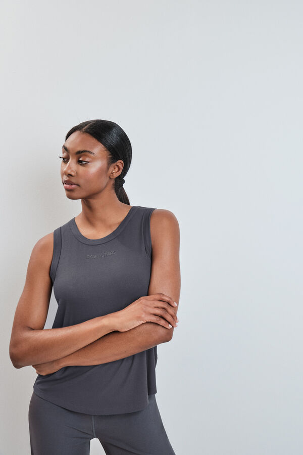 Dash and Stars Grey ribbed sleeveless vest top grey