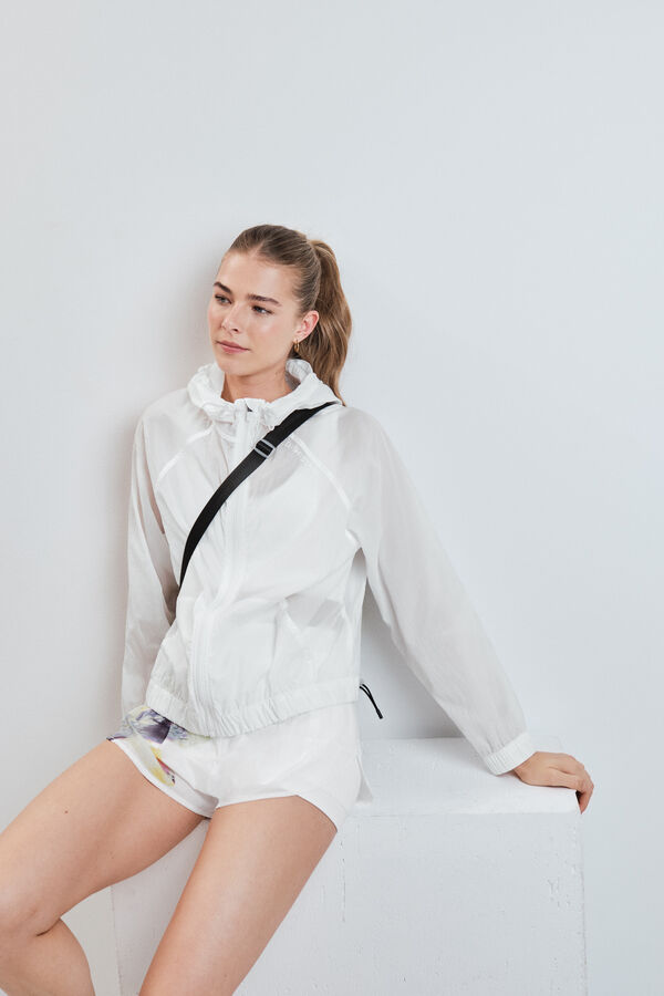 Dash and Stars White hooded windbreaker jacket white