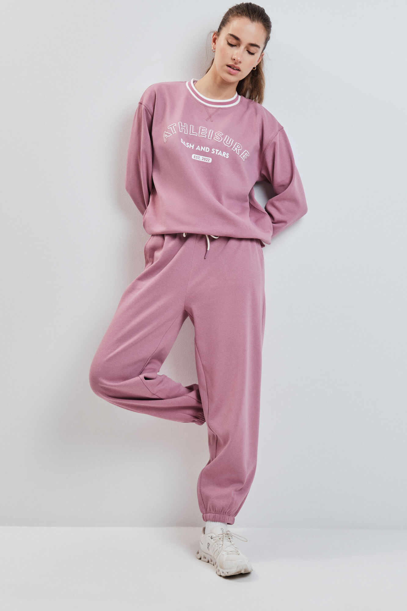 Dash and Stars Pantalon droit en molleton rose