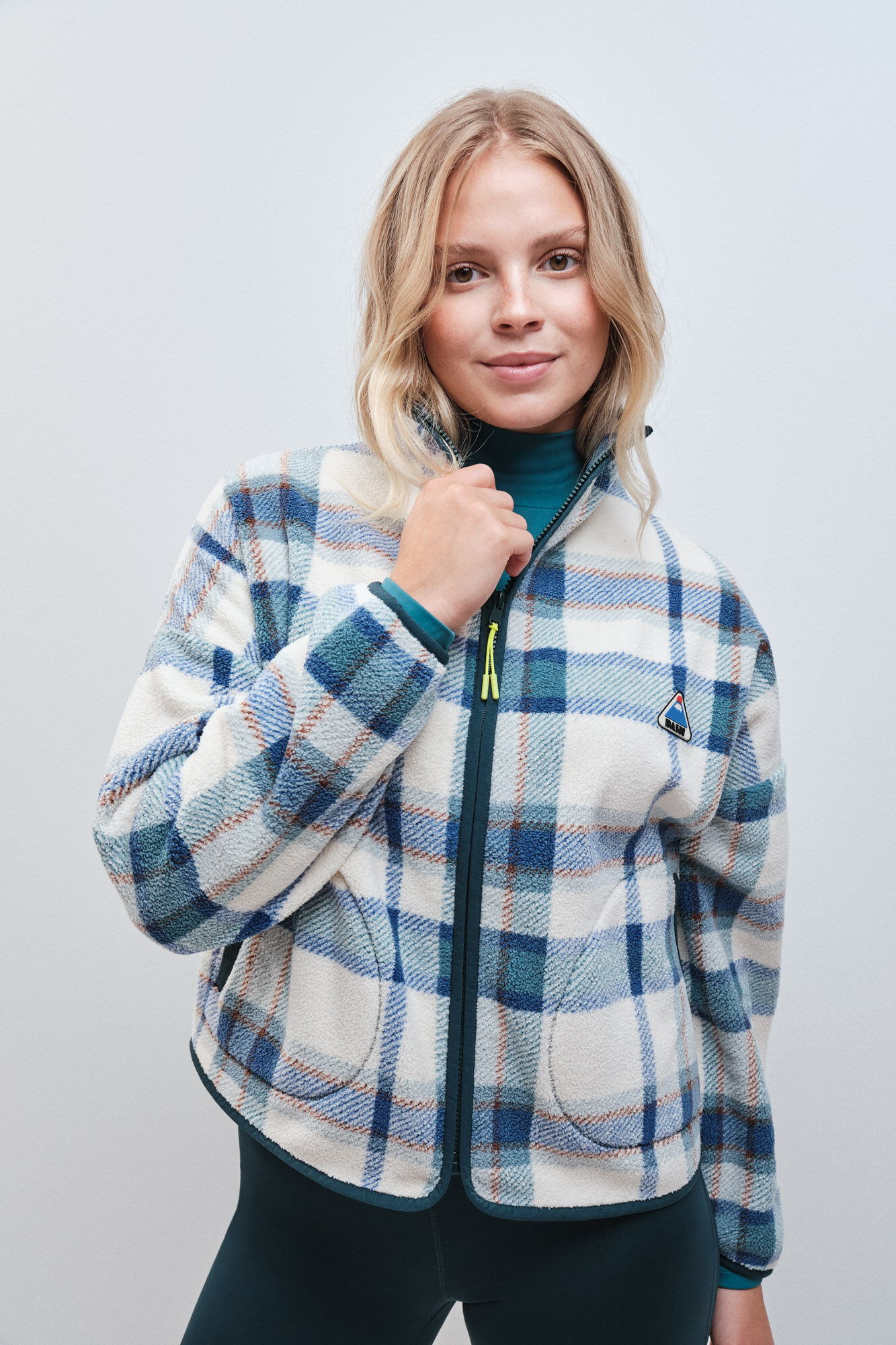 Dash and Stars Plaid fleece zip fastening jacket