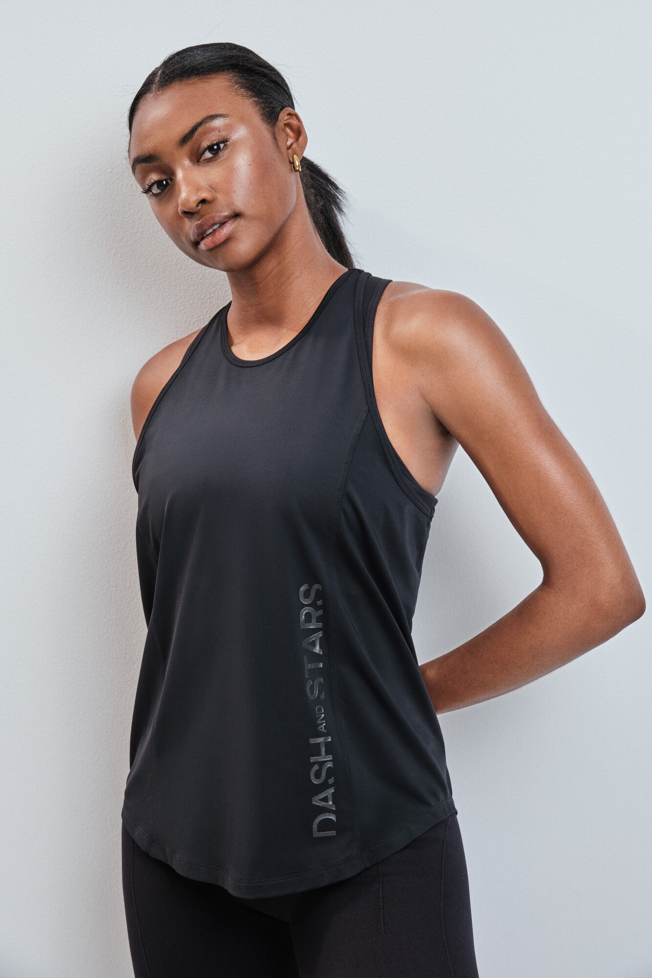 Dash and Stars Black halterneck technical T-shirt