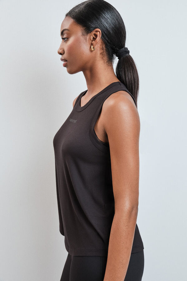 Dash and Stars Black ribbed vest top black