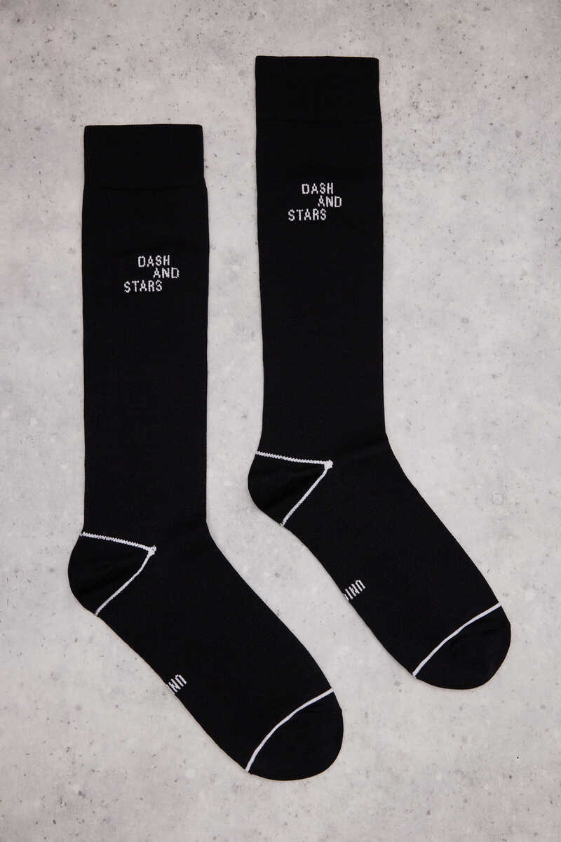 Dash and Stars Extra long black technical socks  black