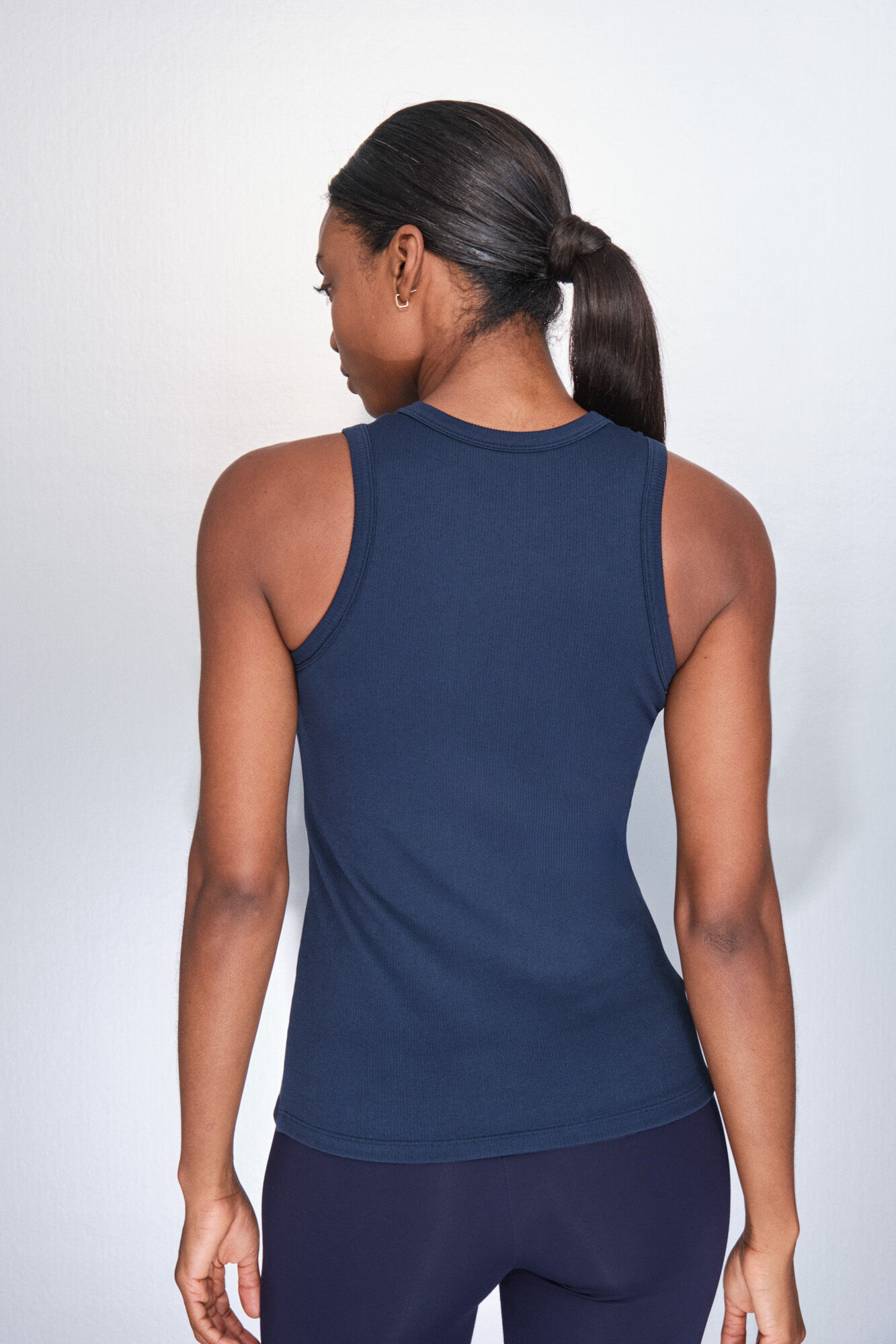 Dash and Stars Blue ribbed cotton halterneck T-shirt