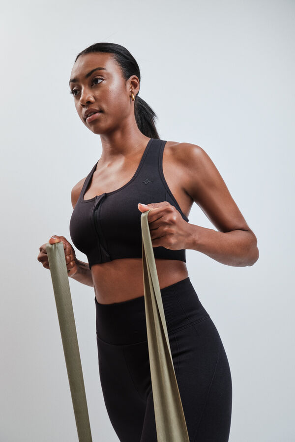 Dash and Stars Black zip fastening sports bra SEAMLESS FIT black