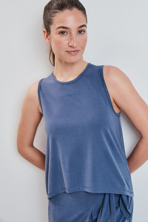 Dash and Stars Blue soft touch sleeveless T-shirt blue