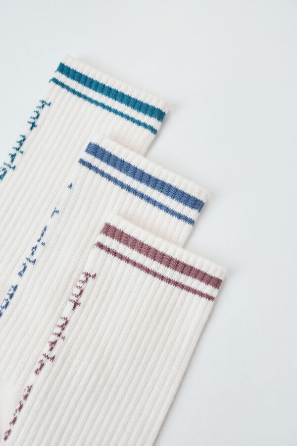 Dash and Stars Lot de 3 chaussettes moyennes en coton beige