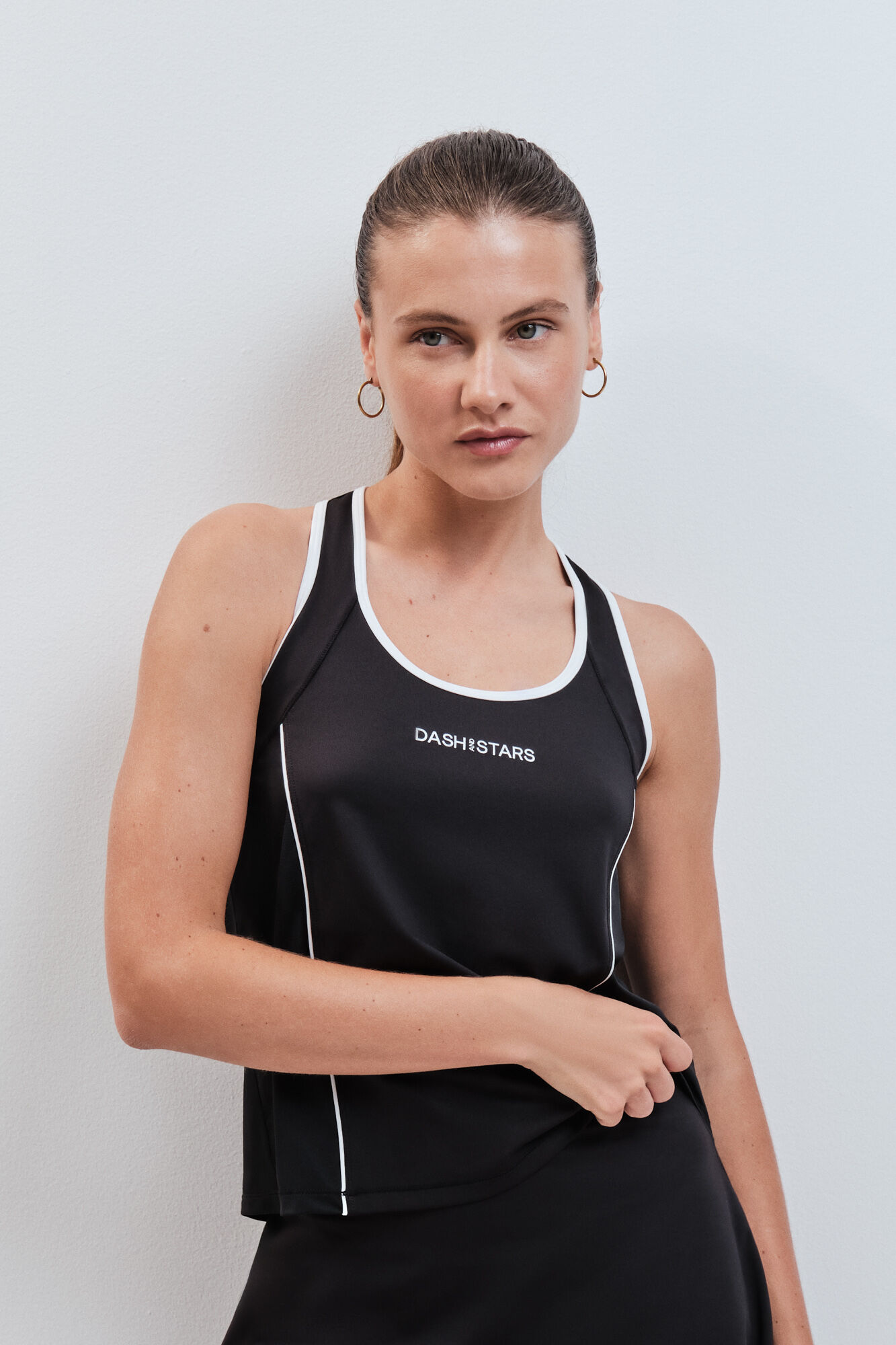 Dash and Stars Black fitted sleeveless T-shirt