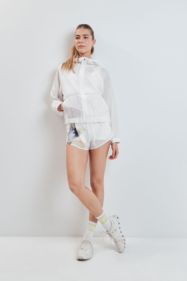 Dash and Stars White hooded windbreaker jacket white