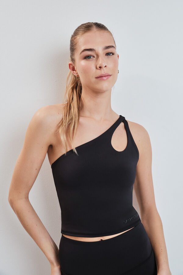 Dash and Stars Top deportivo 4D Stretch asim&eacute;trico negro negro