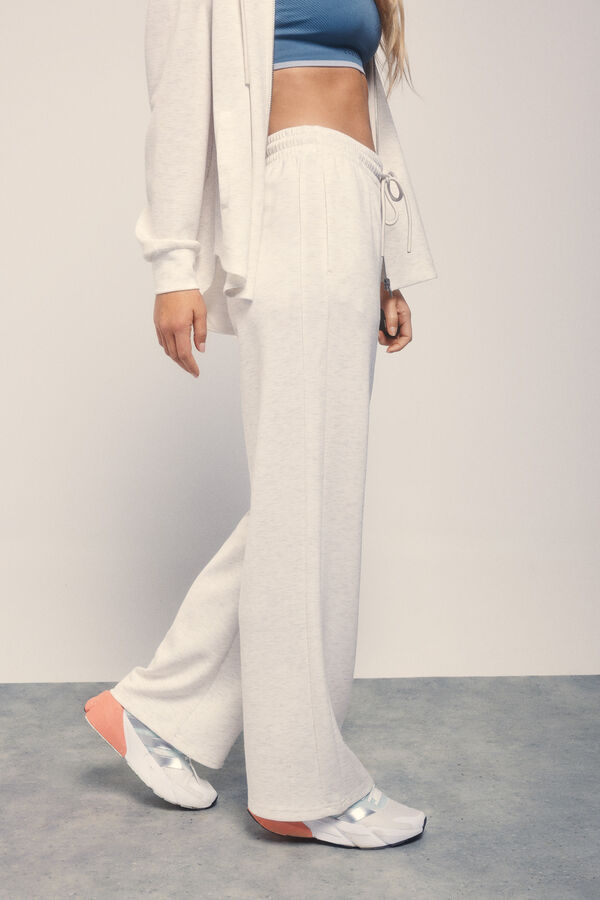 Dash and Stars Straight wide trousers with a soft touch in grey beige