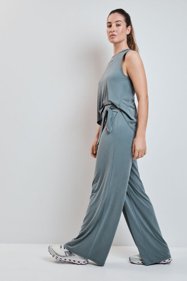 Dash and Stars Green soft touch long palazzo trousers green