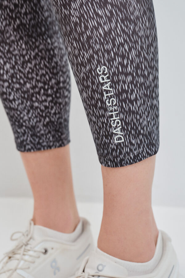 Dash and Stars Legging crop 4D STRETCH imprim&eacute; bicolore noir