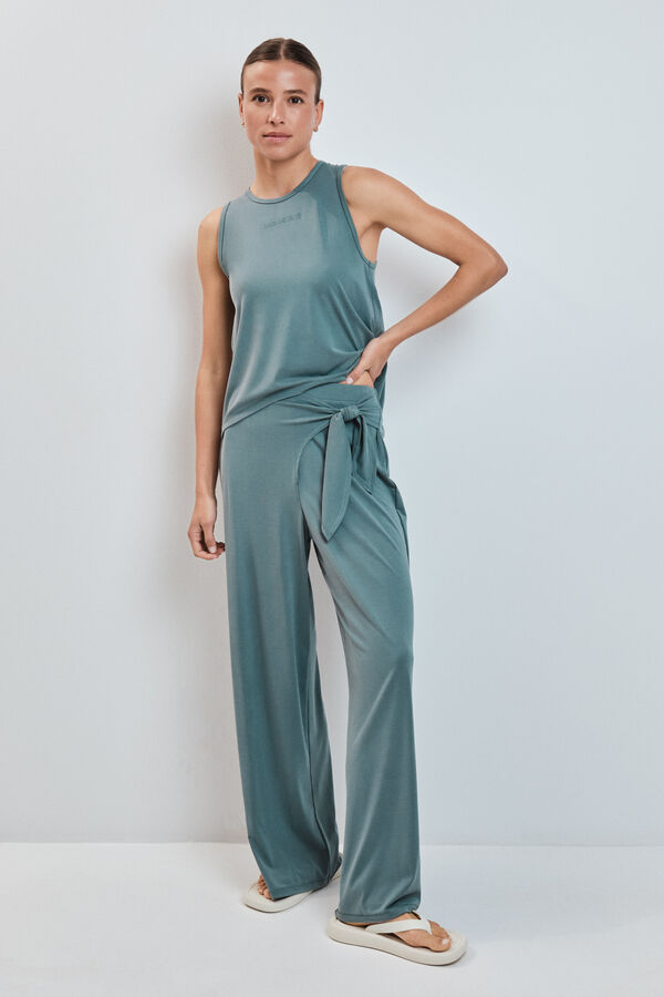 Dash and Stars Green soft touch long palazzo trousers green
