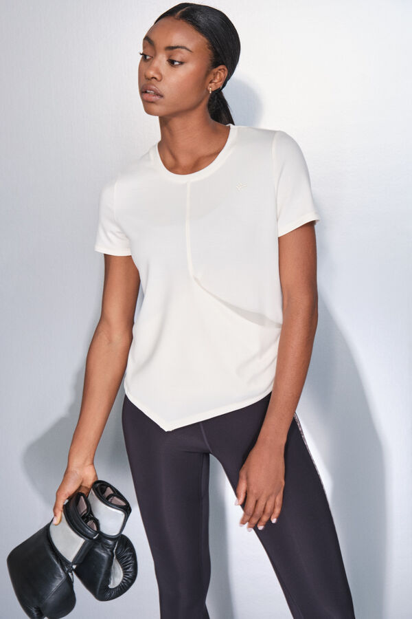 Dash and Stars T-shirt blanc drapé à manche courtes  beige