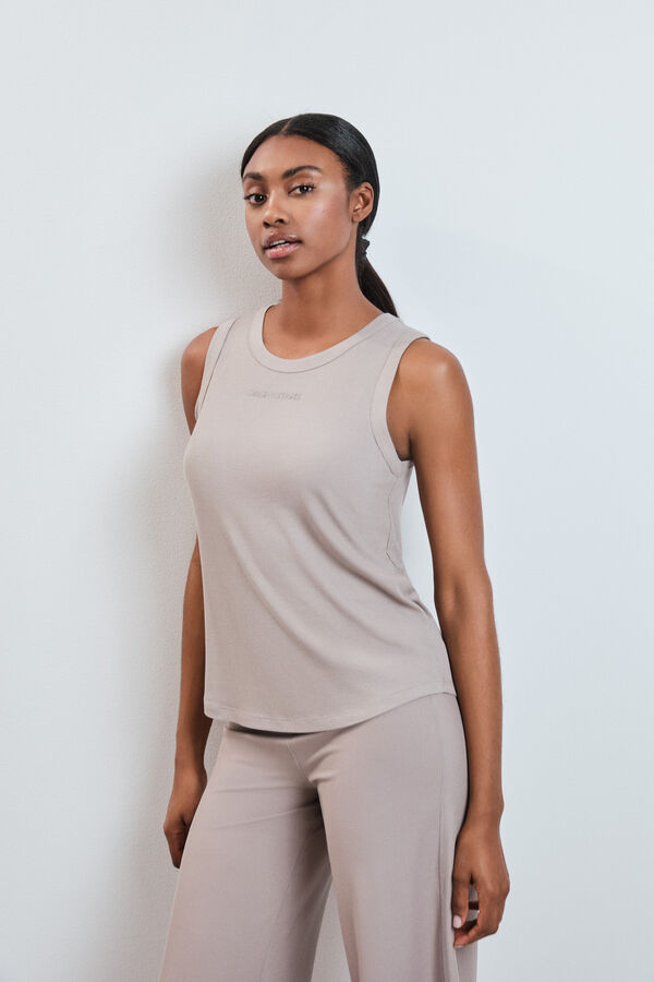 Dash and Stars Beige ribbed vest top nude