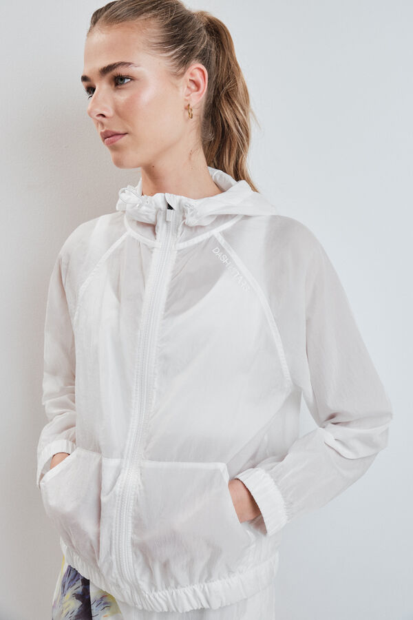 Dash and Stars White hooded windbreaker jacket white