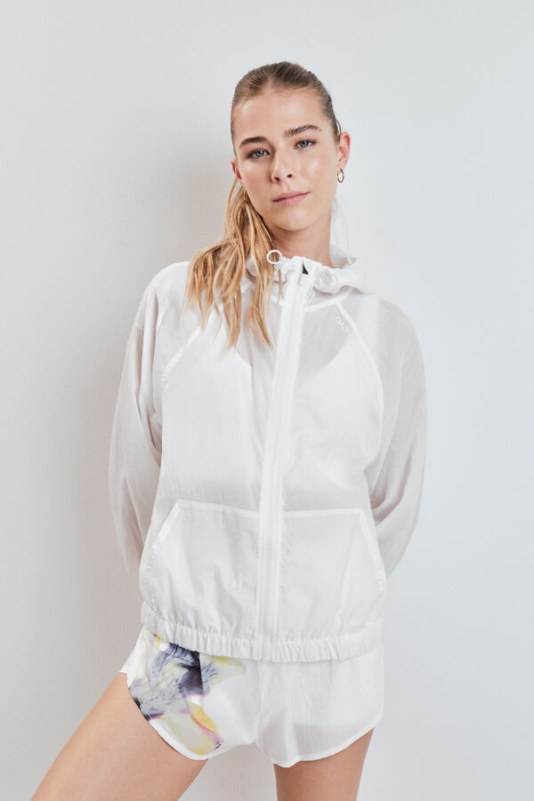 Dash and Stars White hooded windbreaker jacket white