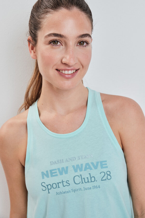 Dash and Stars Blue cotton vest top blue