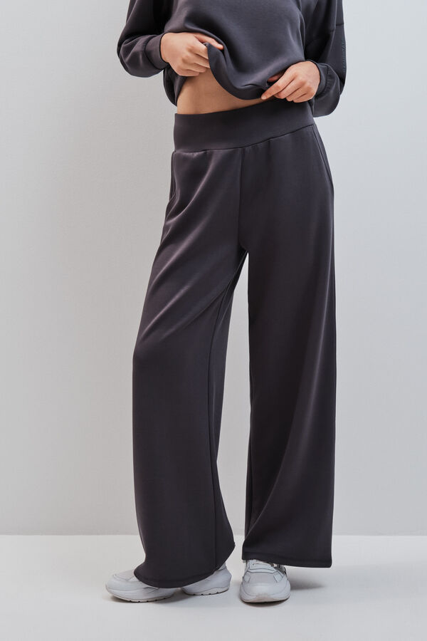 Dash and Stars Grey modal wide leg trousers grey