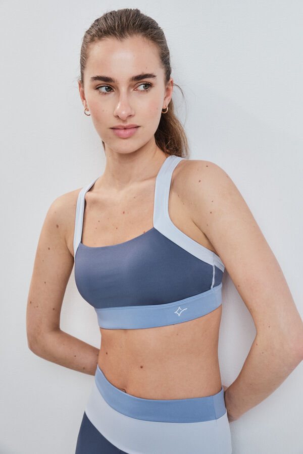 Dash and Stars Blue 4D Stretch color block sports bra blue