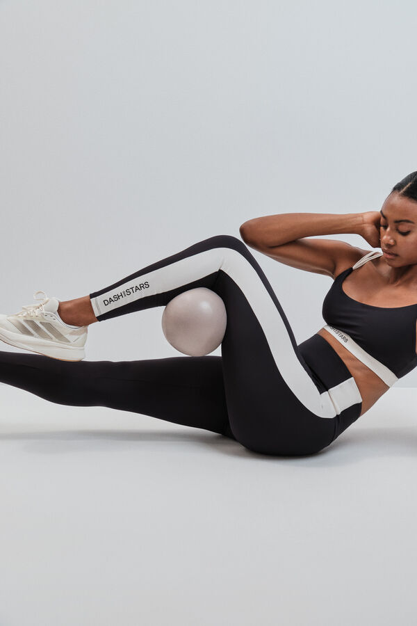 Dash and Stars Schwarze 4D STRETCH Leggings lang mit Kontrast Schwarz