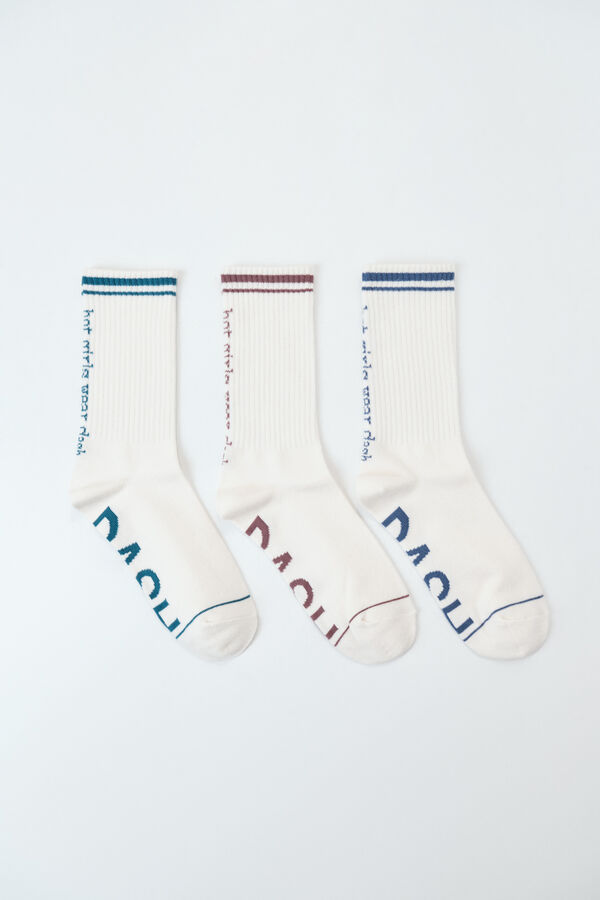 Dash and Stars Lot de 3 chaussettes moyennes en coton beige